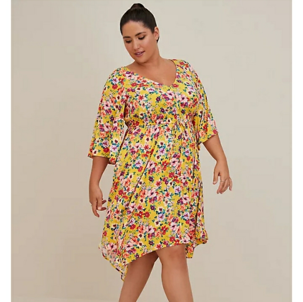 HOST PIC🎉 Torrid Marigold Yellow Floral Stretch Challis Babydoll Dress